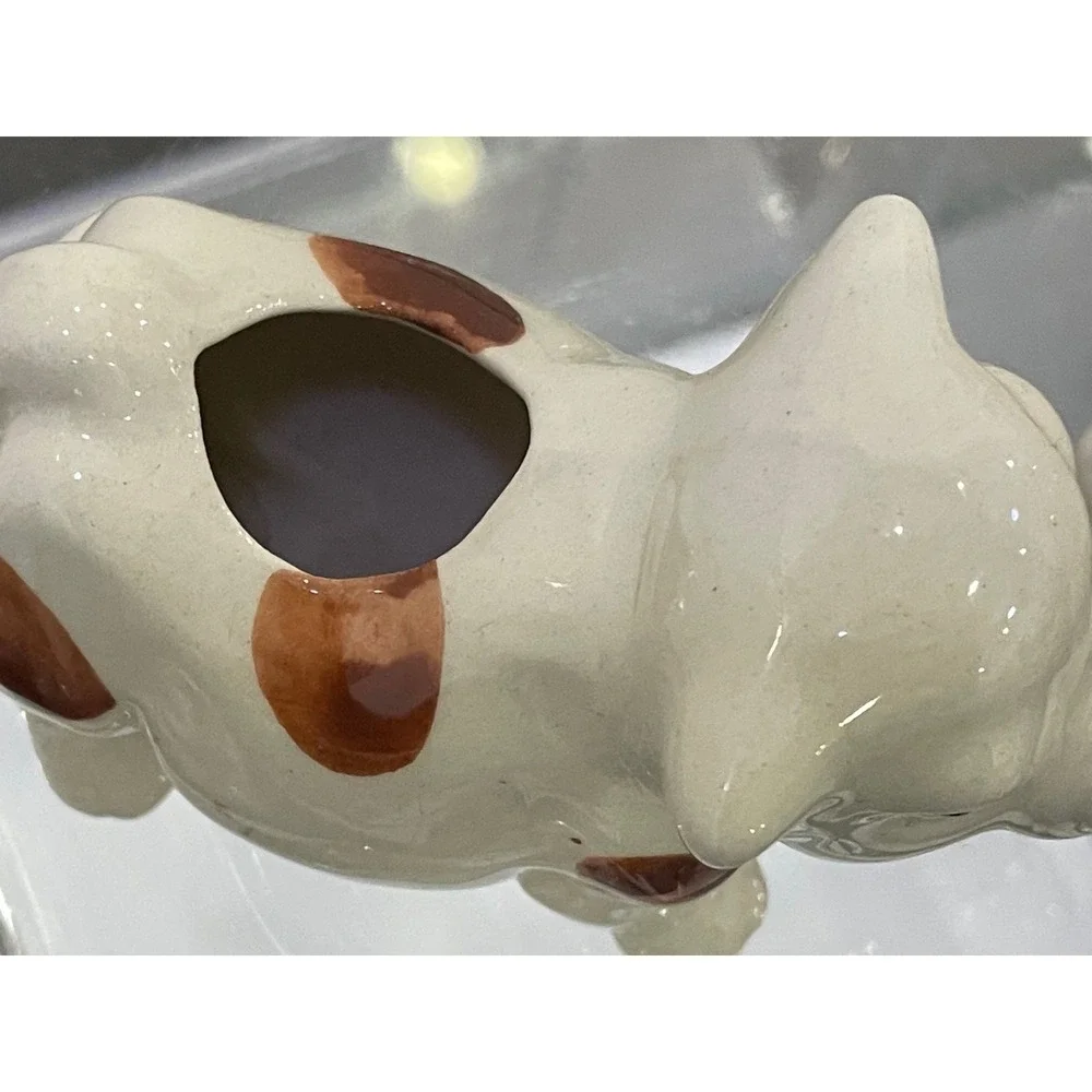 Cow Toothpick Holder Ceramic Vintage Set of 2 White Brown 3.25